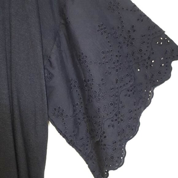 George Navy Blue Eyelet Lace Flutter Sleeve Shirt Women's Size L - Picture 3 of 7